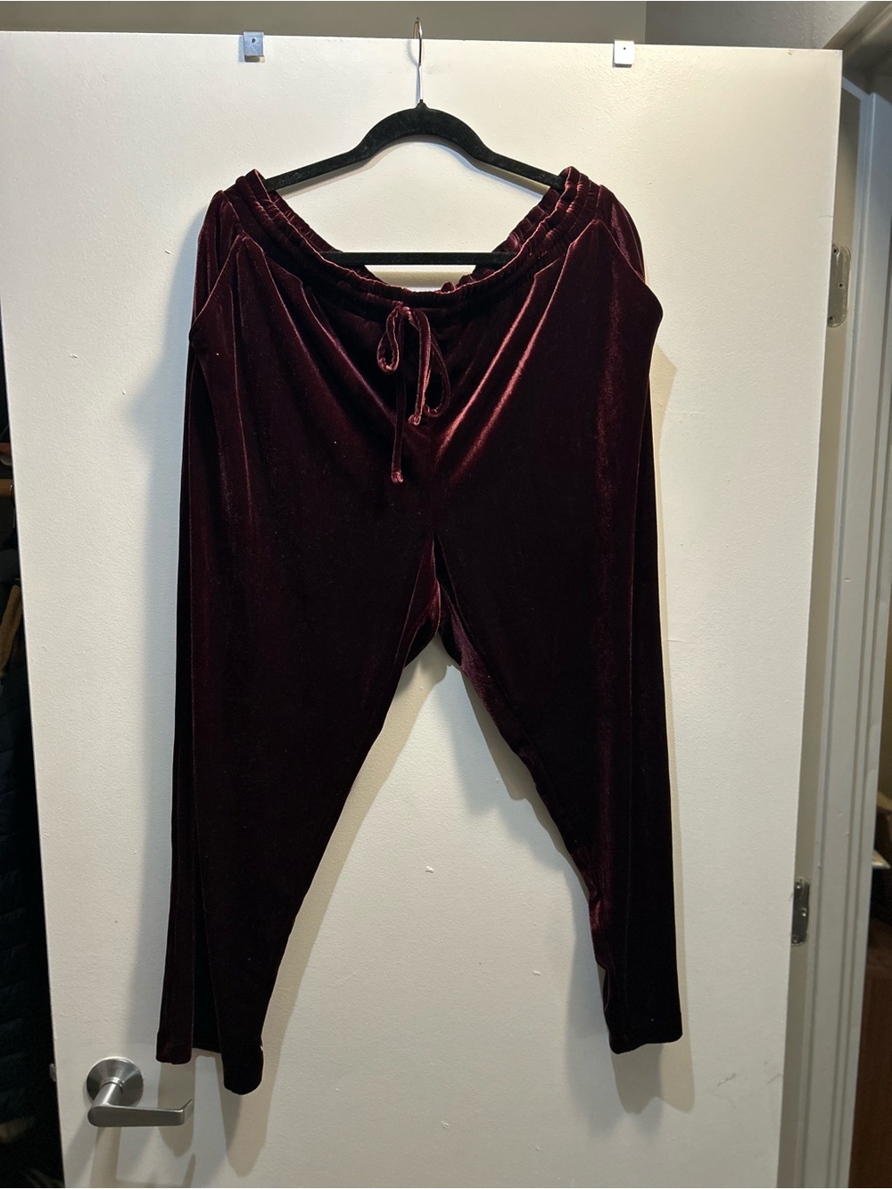 Velvet Drawstring Lounge Pants - Burgundy